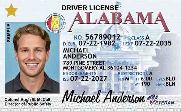 Sample Alabama CDL license card