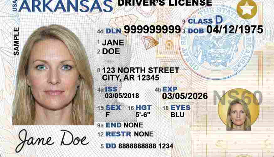 Sample Arkansas driver license card