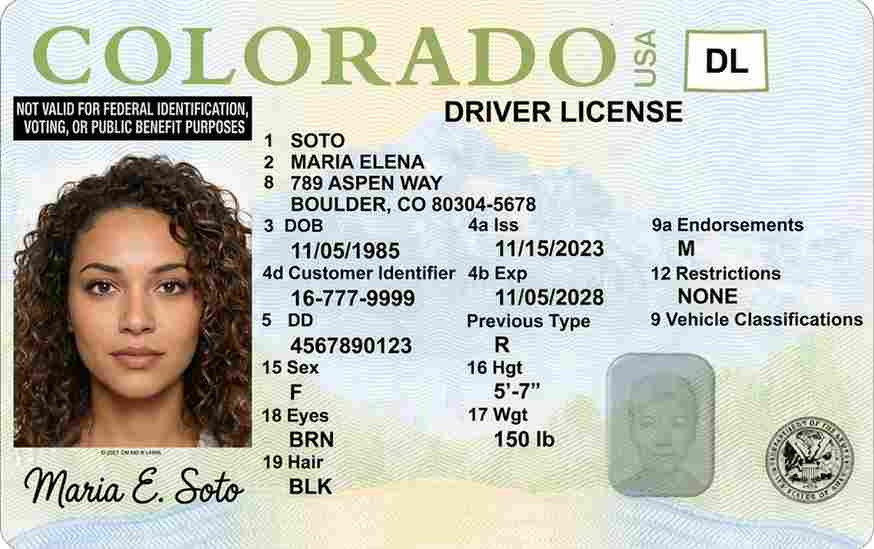 Sample Colorado driver license card