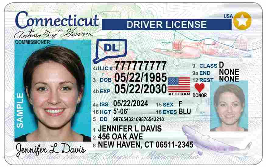 Sample Connecticut driver license card