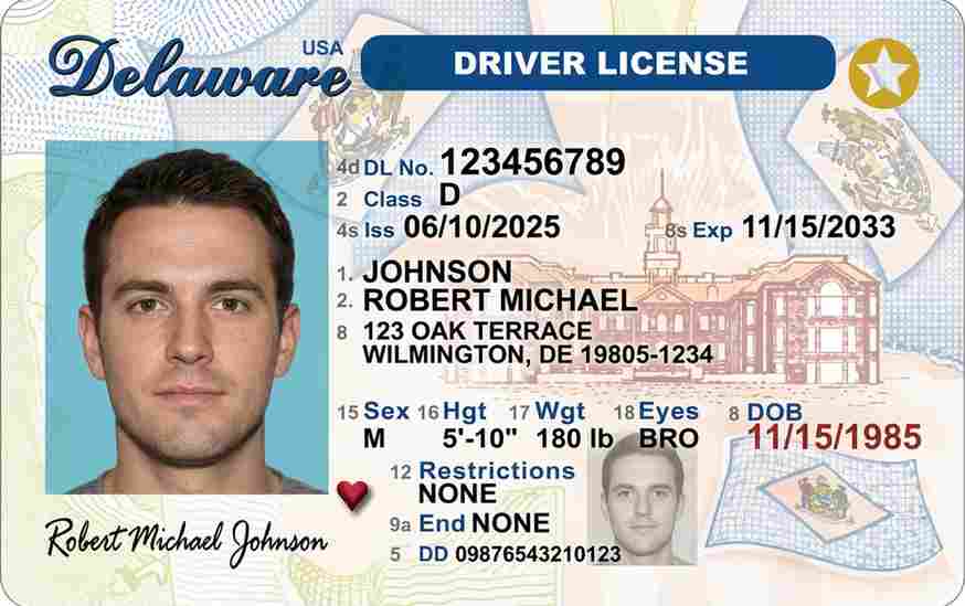 Sample Delaware driver license card