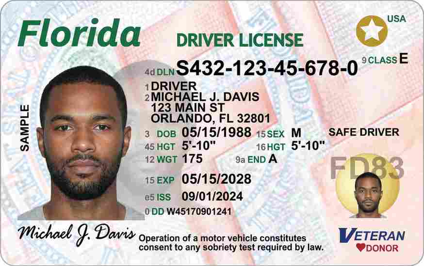 Sample Florida driver license card