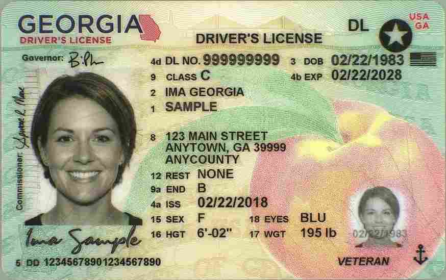 Sample Georgia driver license card