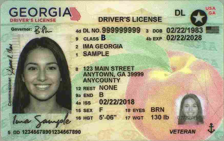 Sample Georgia CDL license card