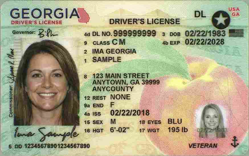 Sample Georgia motorcycle license card