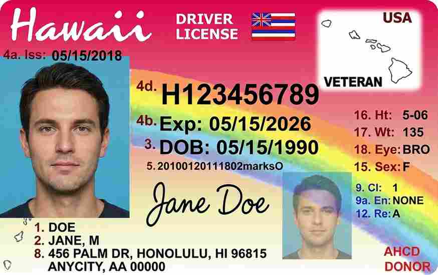 Sample Hawaii CDL license card