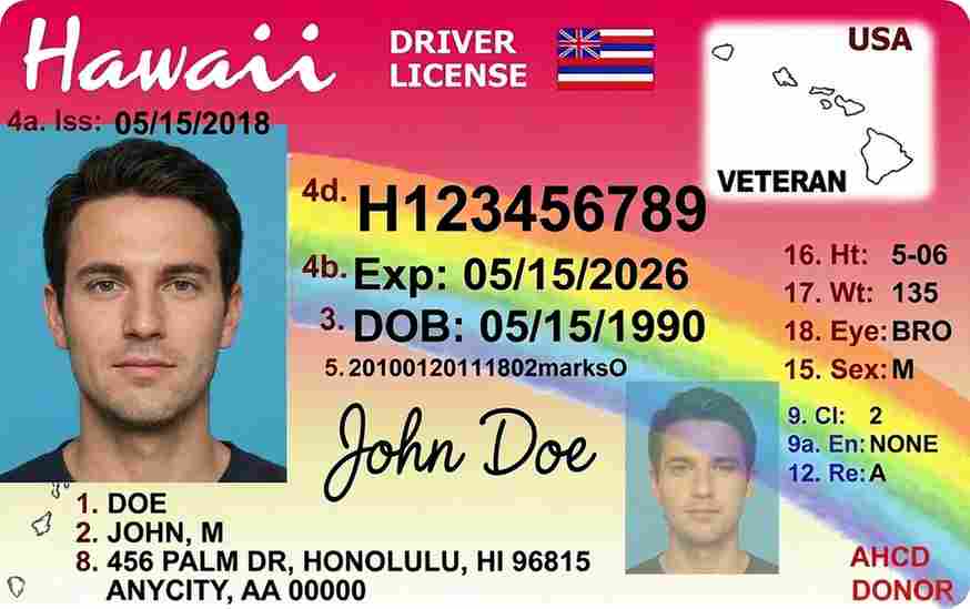Sample Hawaii motorcycle license card