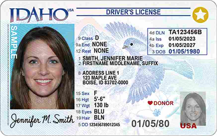 Sample Idaho driver license card