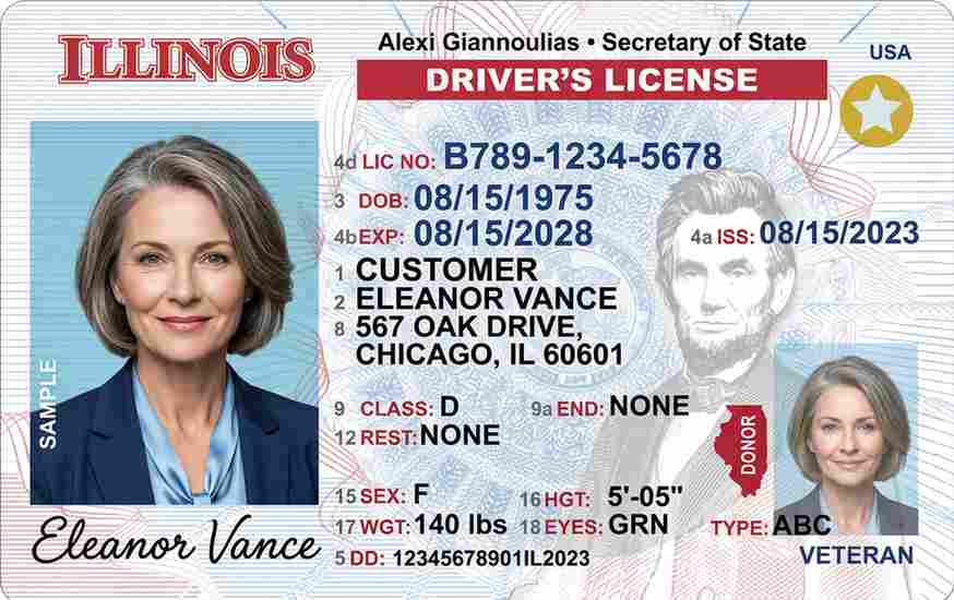 Sample Illinois driver license card
