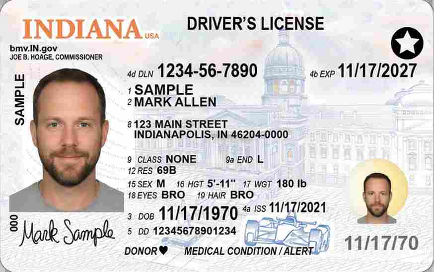 Sample Indiana driver license card