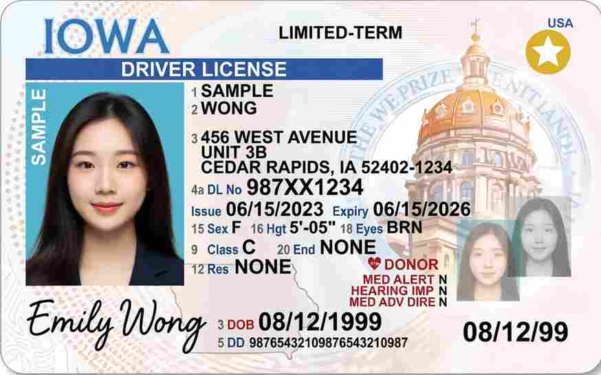 Sample Iowa driver license card