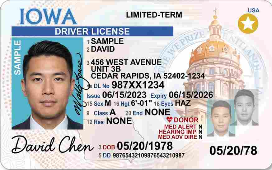 Sample Iowa CDL license card