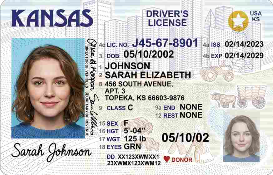 Sample Kansas driver license card
