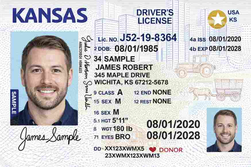 Sample Kansas CDL license card