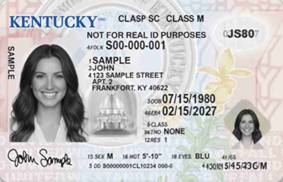 Sample Kentucky driver license card