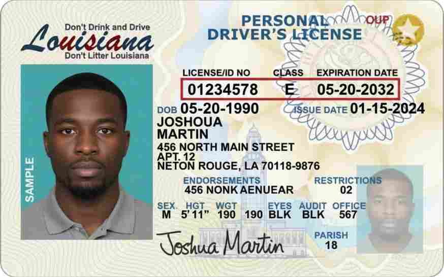 Sample Louisiana driver license card