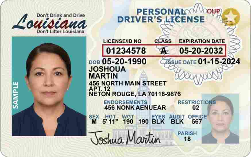 Sample Louisiana CDL license card