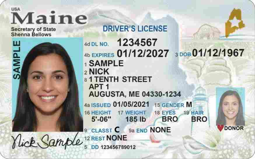 Sample Maine driver license card