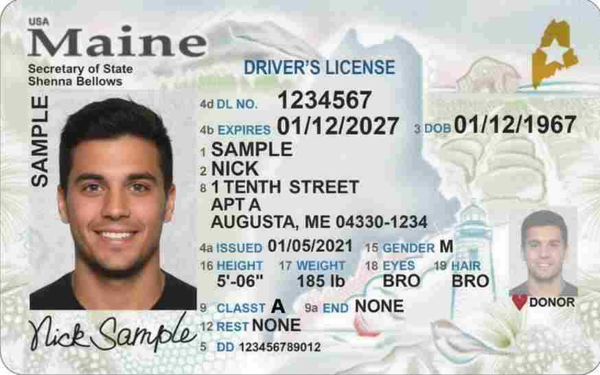 Sample Maine CDL license card
