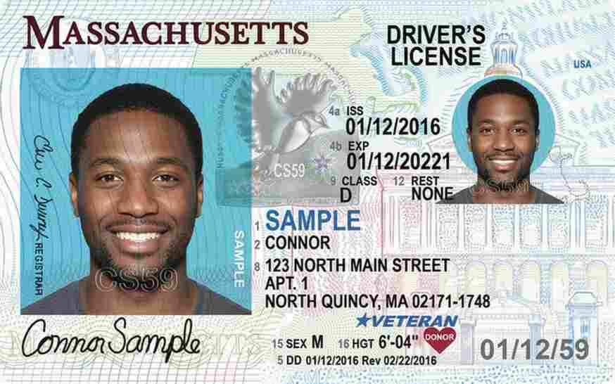 Sample Massachusetts driver license card