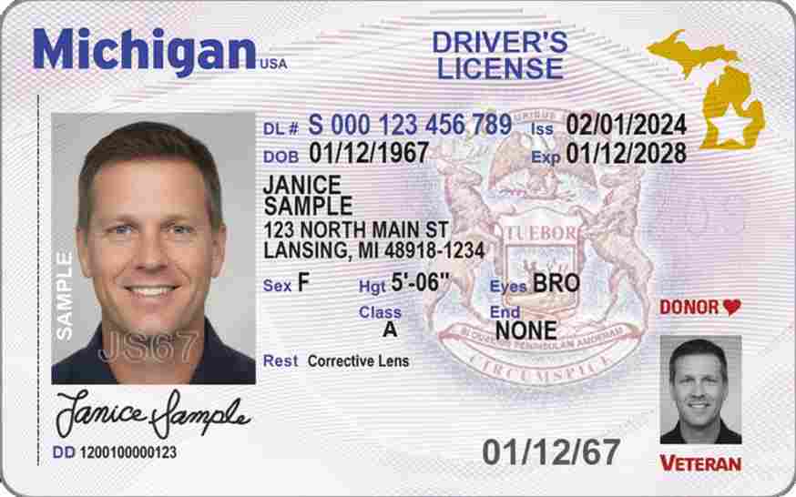 Sample Michigan CDL license card