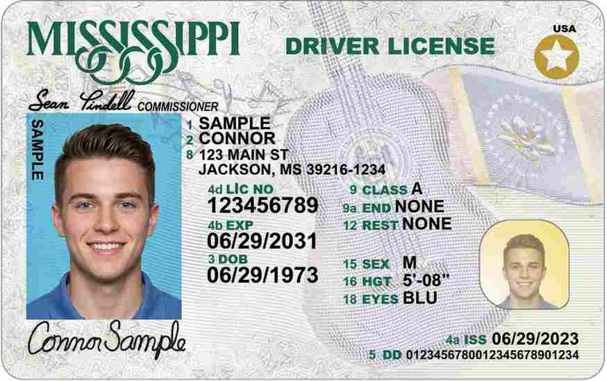 Sample Mississippi CDL license card
