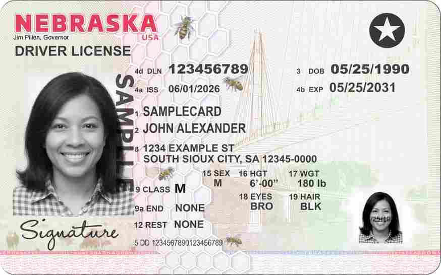 Sample Nebraska motorcycle license card