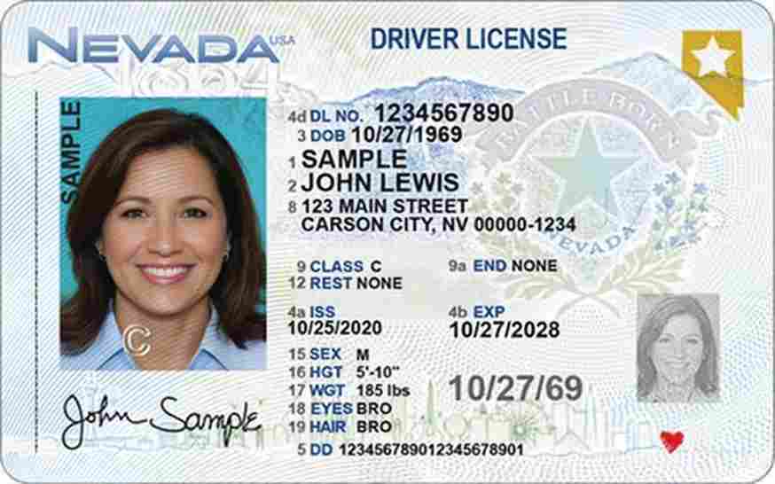 Sample Nevada driver license card
