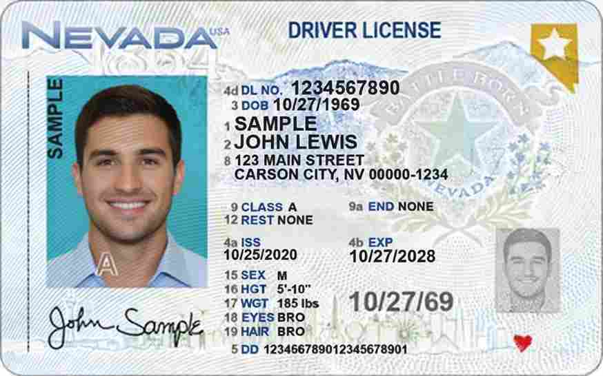 Sample Nevada CDL license card
