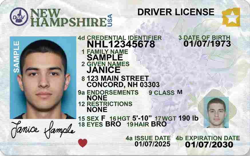 Sample New Hampshire motorcycle license card