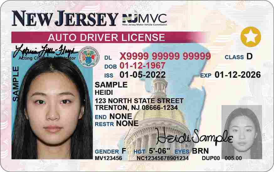 Sample New Jersey driver license card