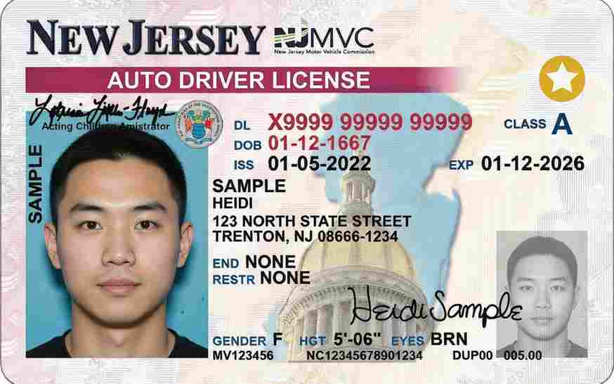 Sample New Jersey CDL license card