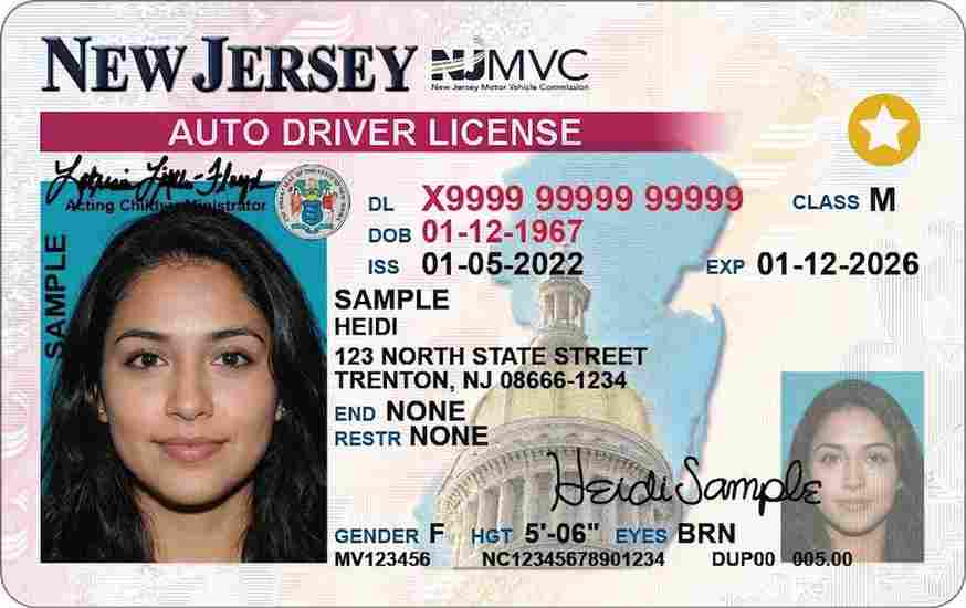 Sample New Jersey motorcycle license card