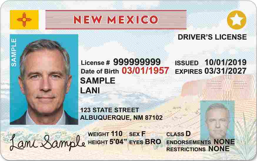 Sample New Mexico driver license card