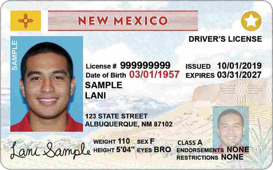 Sample New Mexico CDL license card