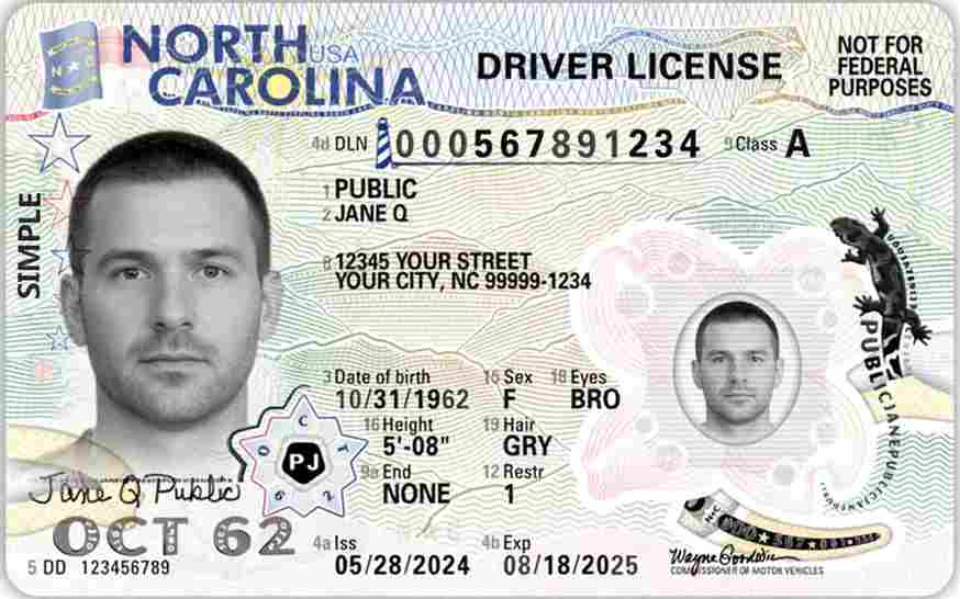 Sample North Carolina CDL license card