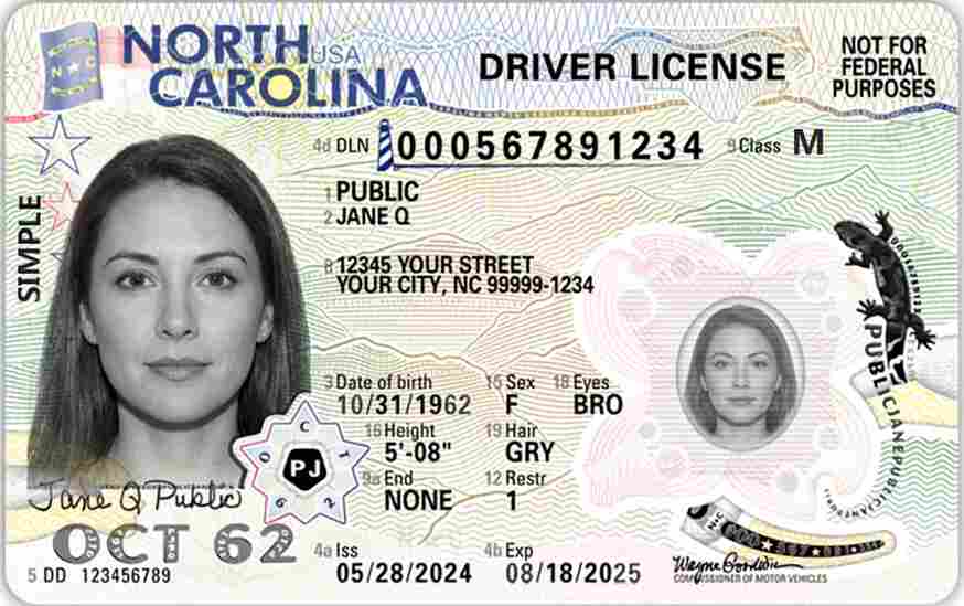 Sample North Carolina motorcycle license card