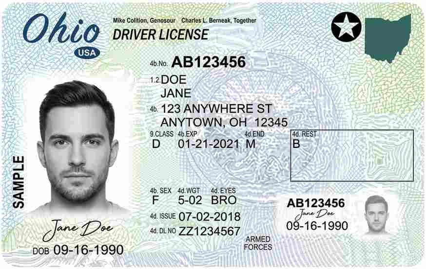 Sample Ohio driver license card
