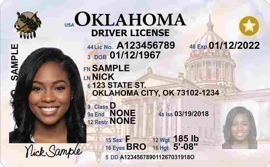 Sample Oklahoma driver license card