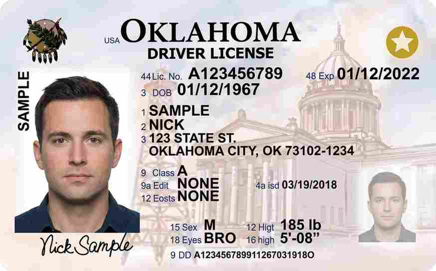 Sample Oklahoma CDL license card