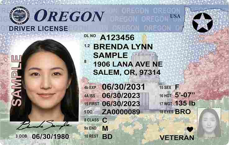 Sample Oregon driver license card