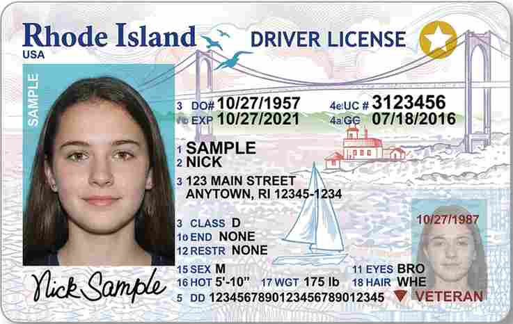 Sample Rhode Island driver license card