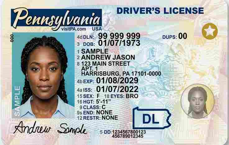 Sample Pennsylvania driver license card