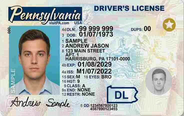 Sample Pennsylvania CDL license card