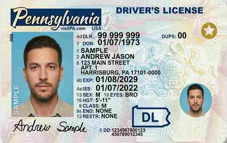 Sample Pennsylvania motorcycle license card