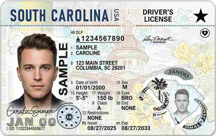 Sample South Carolina CDL license card