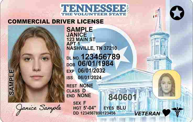Sample Tennessee driver license card
