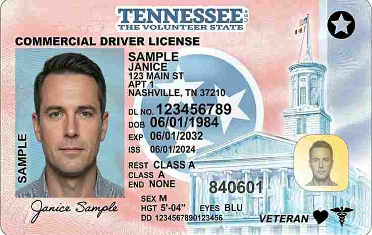 Sample Tennessee CDL license card
