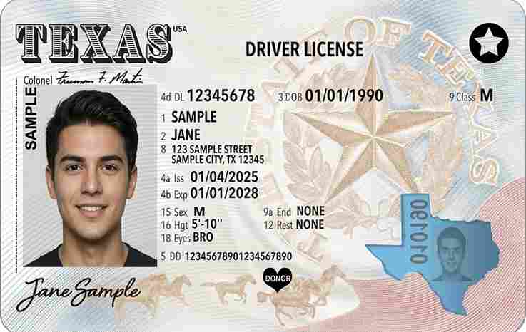 Sample Texas motorcycle license card
