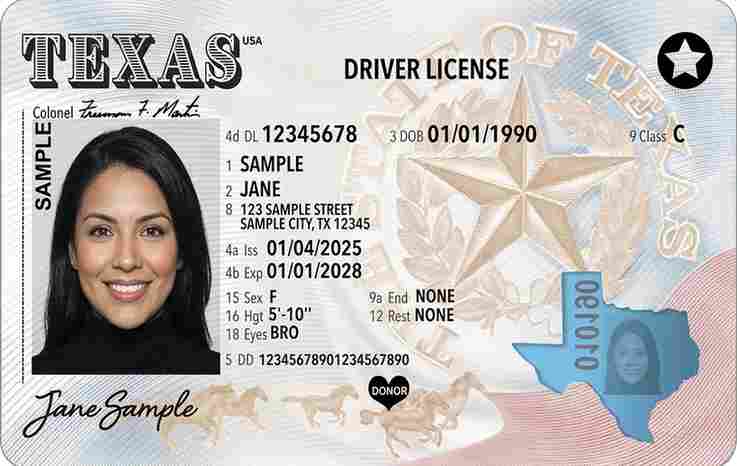 Sample Texas driver license card